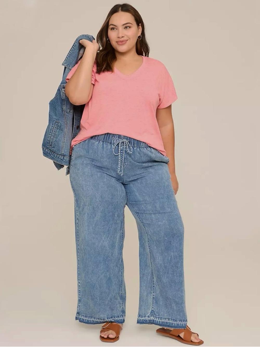 Lane Bryant Pull On Straight Leg Jeans Women's Lightweight Denim Relaxed Fit